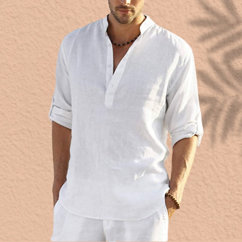 Abdeslam - Camicia Casual In Lino A Maniche Lunghe