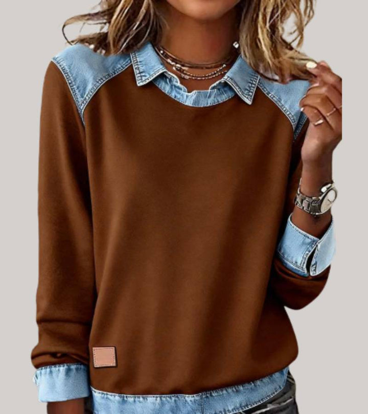 Ravit - Top In Maglia Denim Con Maniche Lunghe