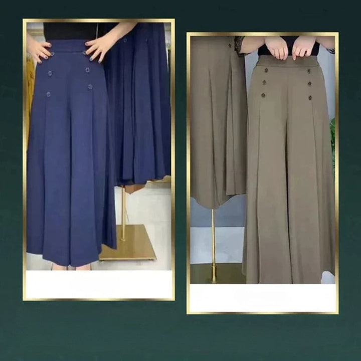 Malou - Elegante Plissettato Gamba Larga Pantalone