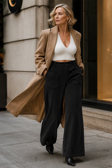 Jina - Pantaloni a Gamba Larga Con Tasche Anteriori