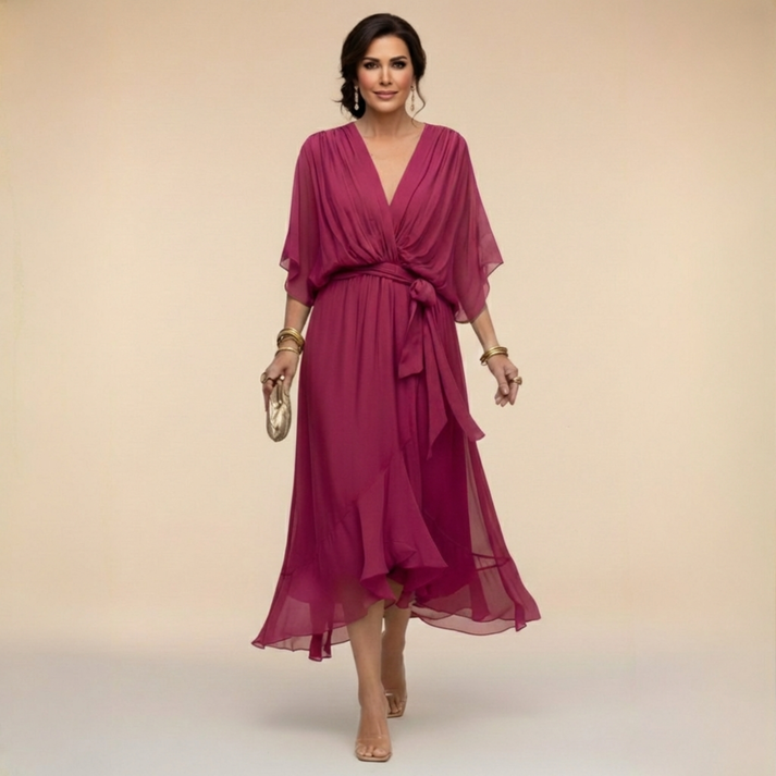 Harshani - Abito in Chiffon Con Scollo a V