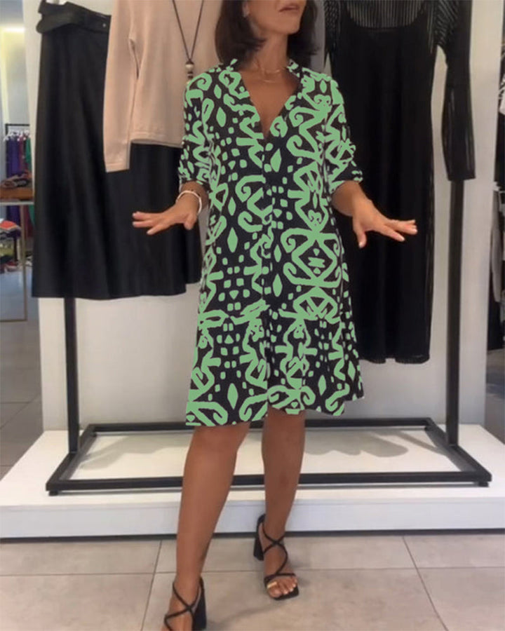 Ejileena - Elegante Abito Con Scollo a V e Stampa