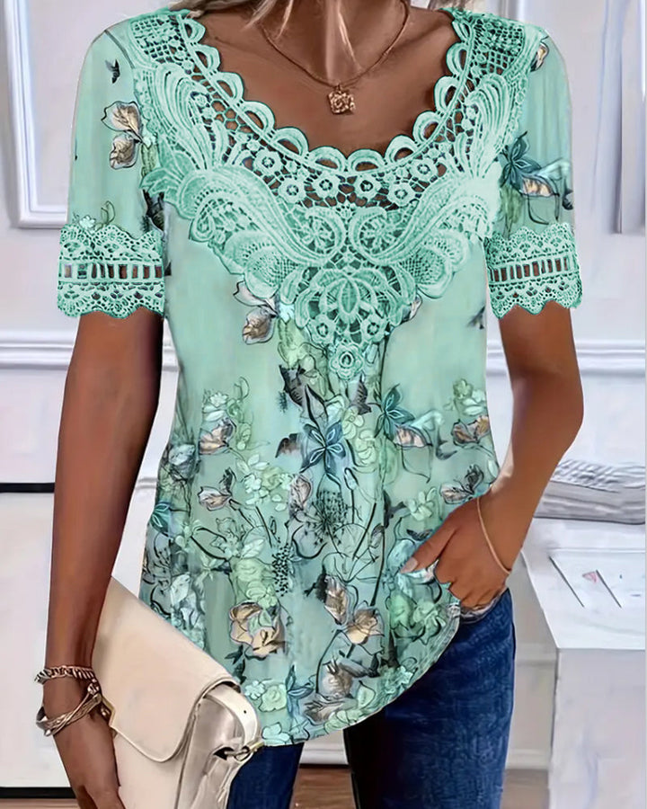 Emilyn - Maglietta Alla Moda a Maniche Corte con Stampa Floreale