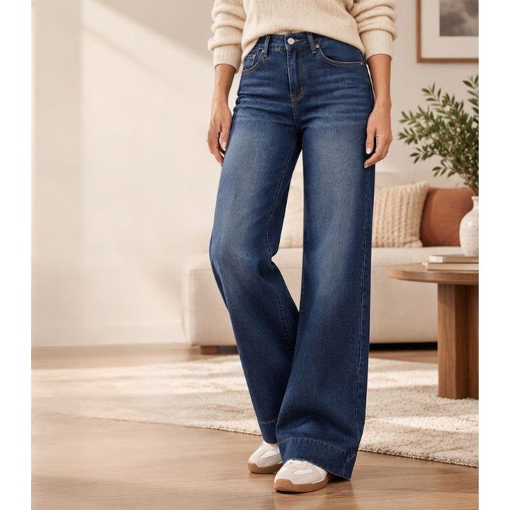 Naryna - Jeans a Gamba Larga e Vita Alta
