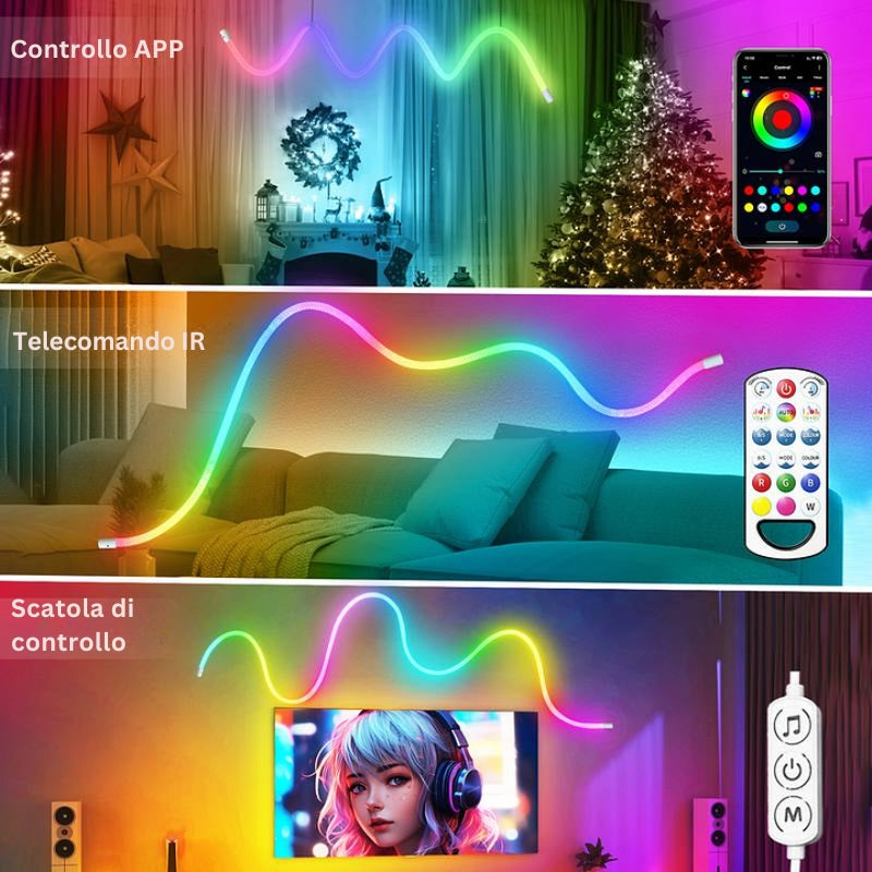 LumiRope - Luce Flessibile In Silicone RGB Intelligente a 360 Gradi
