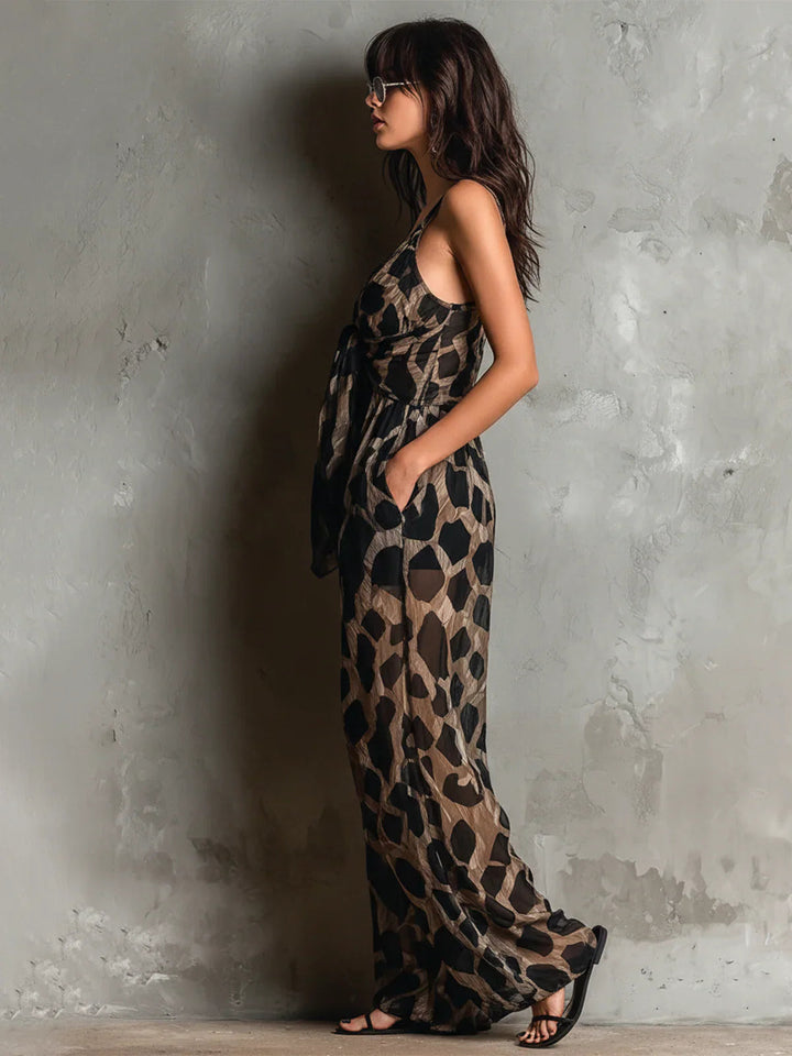 Apophia - Tuta Con Stampa Animalier E Scollo All’americana