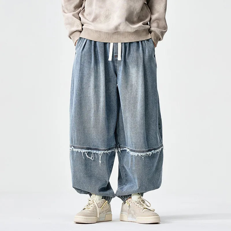 Brennan - Eleganti Pantaloni Da Jogging In Denim a Gamba Larga