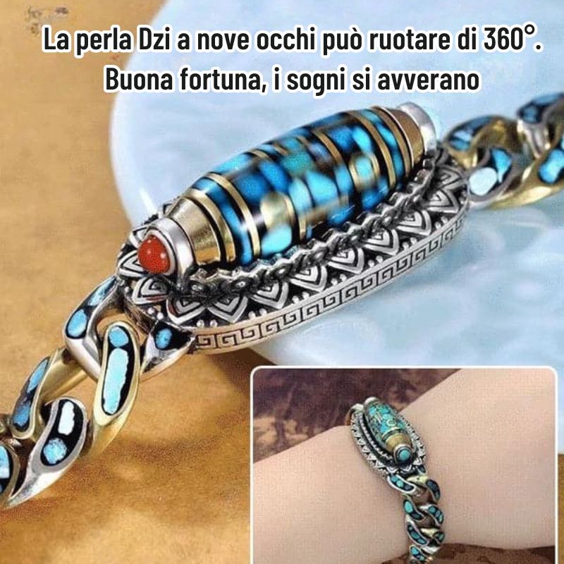 DziVana - Bracciale Dzi Con Mantra a Sei Caratteri In Turchese