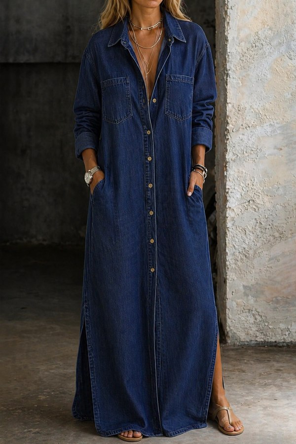 Noshina - Abito Lungo in Denim Con Bottoni Sul Davanti
