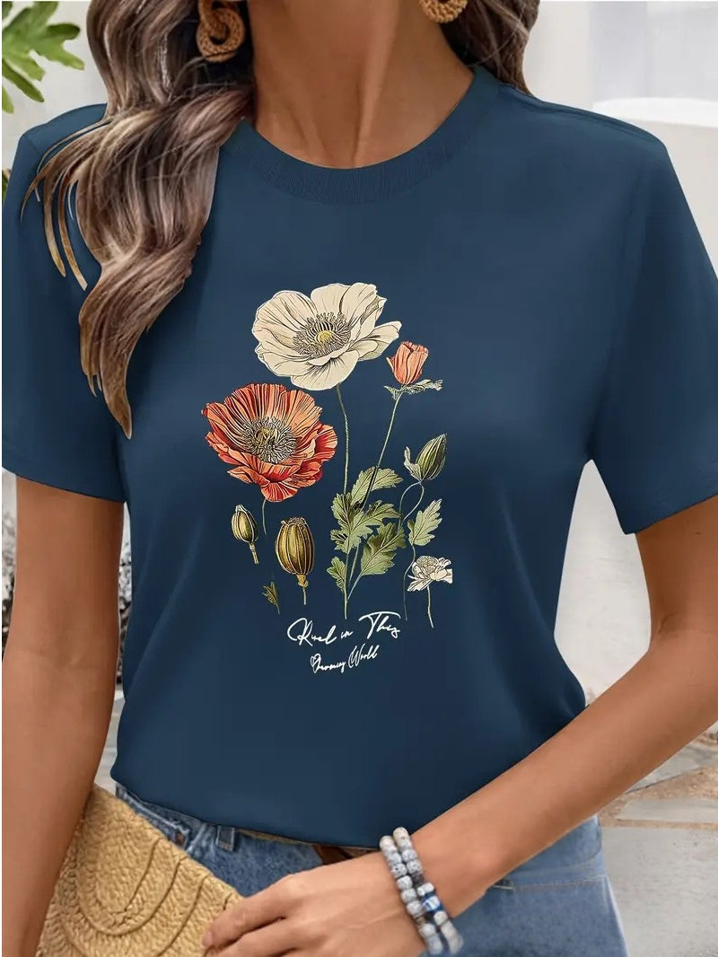 Aimilia - Elegante Maglietta A Maniche Corte Con Stampa Floreale