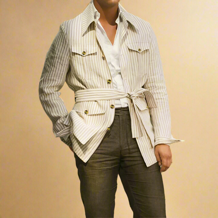 Davion - Camicia Casuale Con Cintura E Tasche Multiple