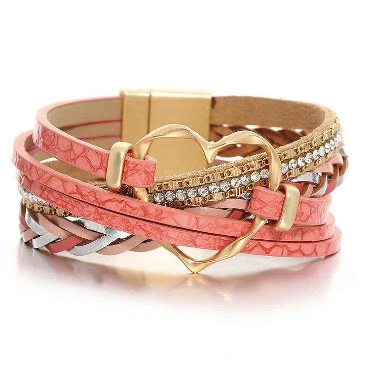 Reyn - Bracciale in Pelle a Strati Con Ciondolo a Forma Di Cuore