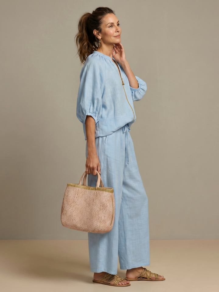 Sharina - Set Composto Da Camicetta Con Zip E Pantaloni a Gamba Larga