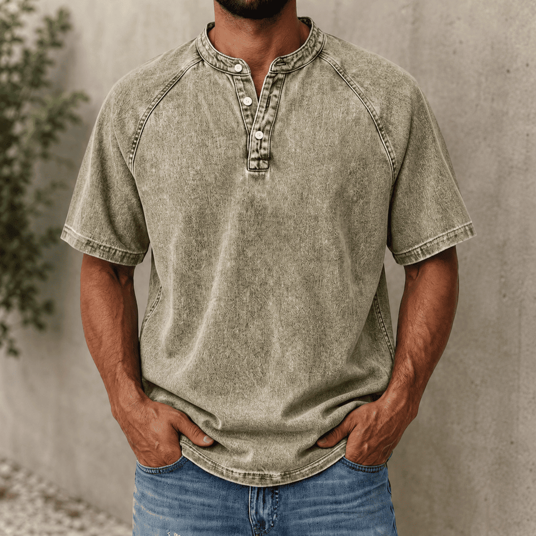 Zerric - Camicia Henley in denim a manica corta