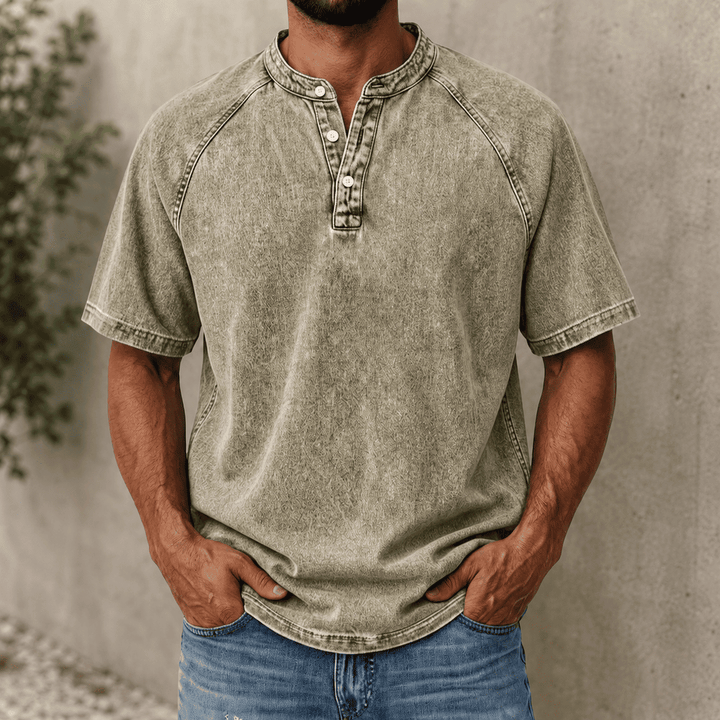 Zerric - Camicia Henley in denim a manica corta