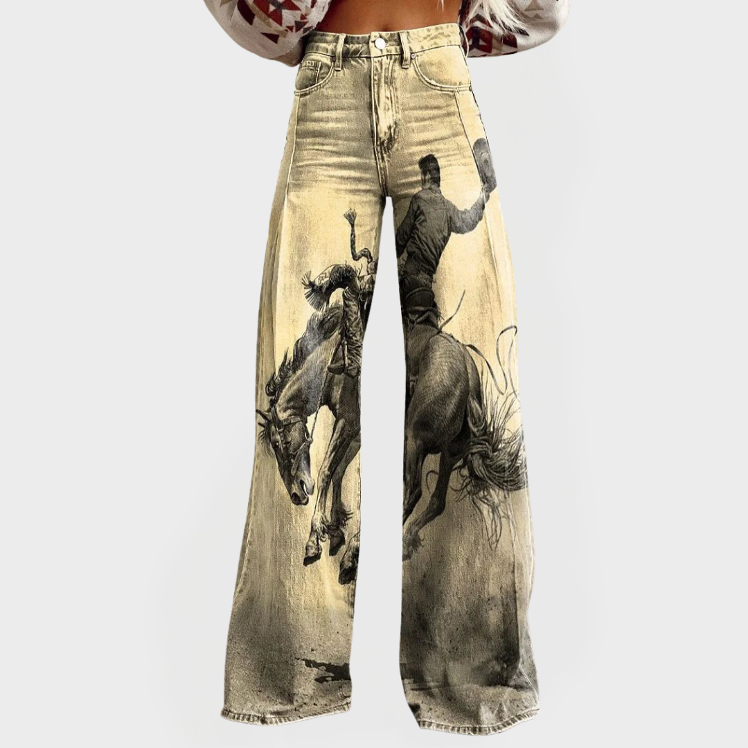 Lottie - Jeans in Denim a Gamba Larga con Stampa Western