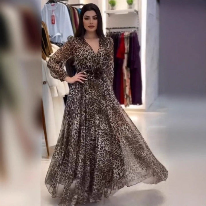 Nalera - Elegante Abito Midi Con Stampa Leopardata