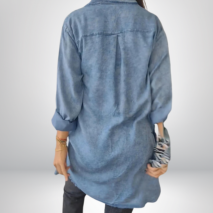 Krystyna - Elegante Giacca in Denim Con Colletto e Maniche Lunghe