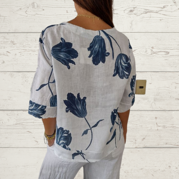 Despoina - Elegante Top Con Stampa Floreale e Bottoni