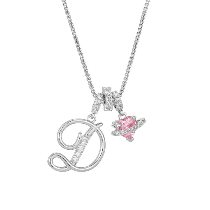 Nerute - Collana Con Iniziale e Ciondolo a Forma di Cuore Rosa