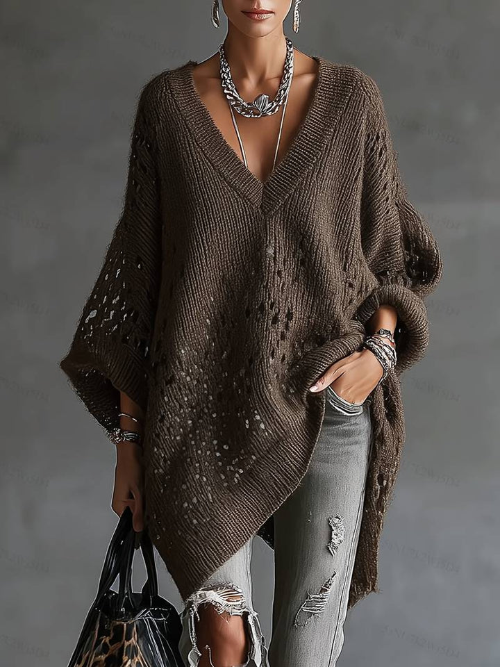 Bimashi - Maglione Ampio a Maniche Lunghe Con Scollo a V