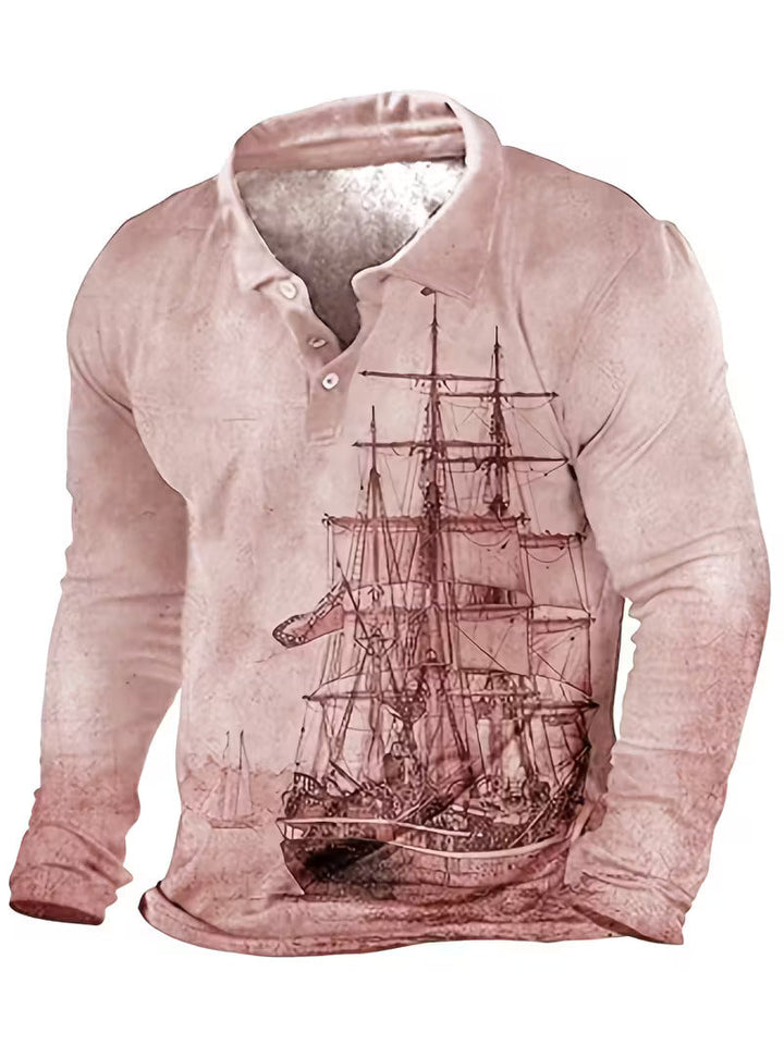 Giles - Elegante Camicia Con Stampa 3D Di Barca a Vela Sul Risvolto