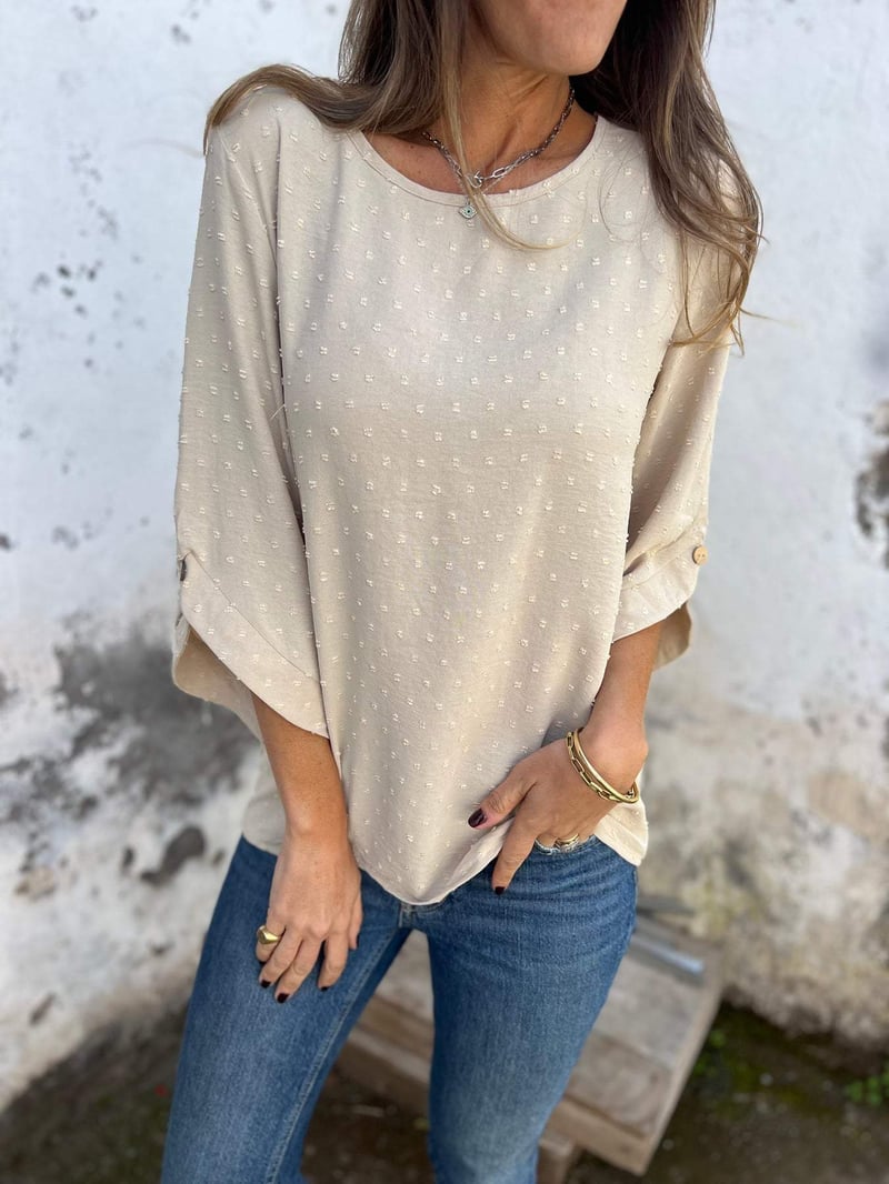 Lyutsiya - Camicia Casuale Con Polsini Grandi Ricamati A Girocollo