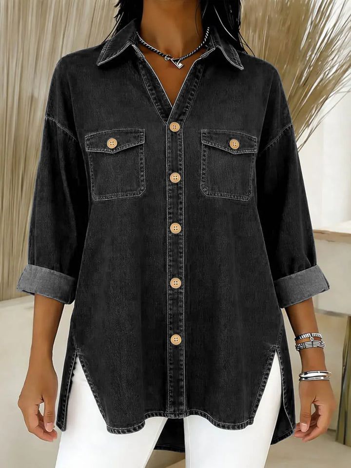 Durcia - Camicia in Denim a Maniche Lunghe Con Revers