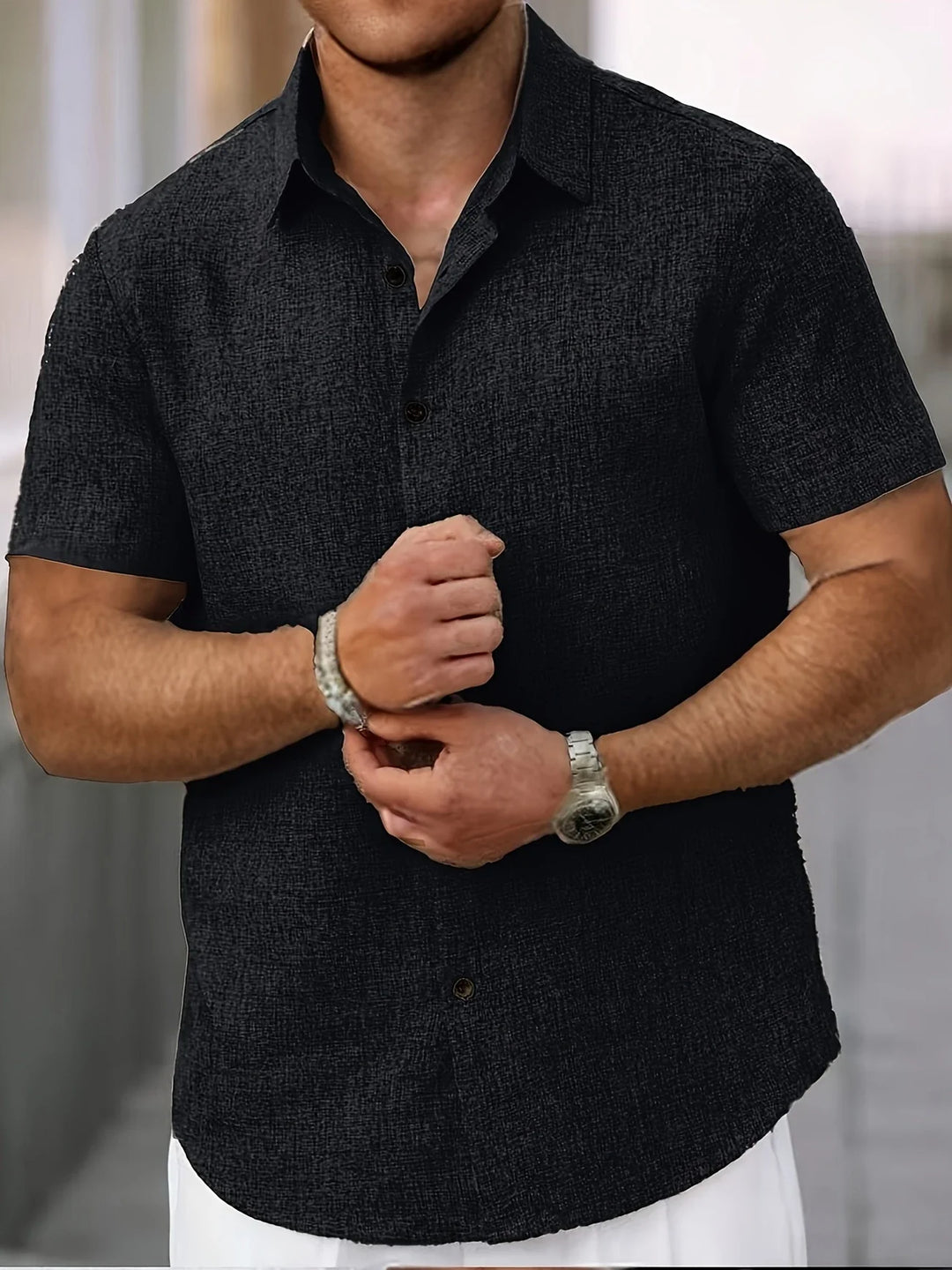 Dwight - Camicia Leggera In Misto Lino A Maniche Corte
