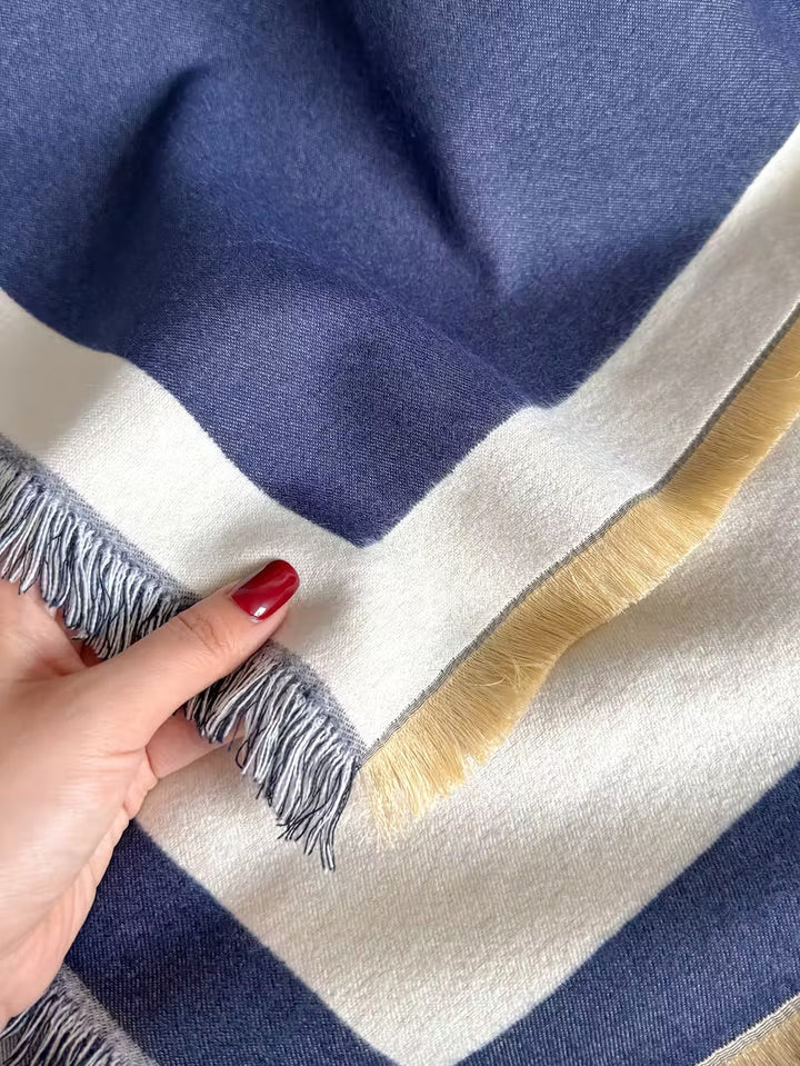 Taisija - Scialle Jacquard a Righe Reversibile In Finto Cashmere