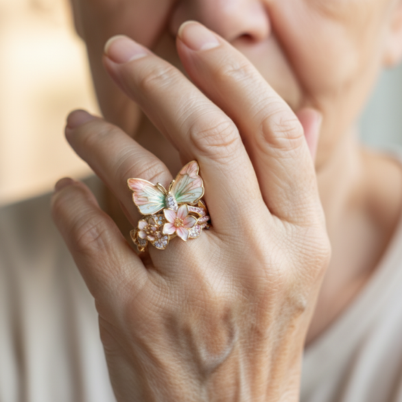 PetalWings - Anello con Farfalla Scintillante Naturale e Zirconi