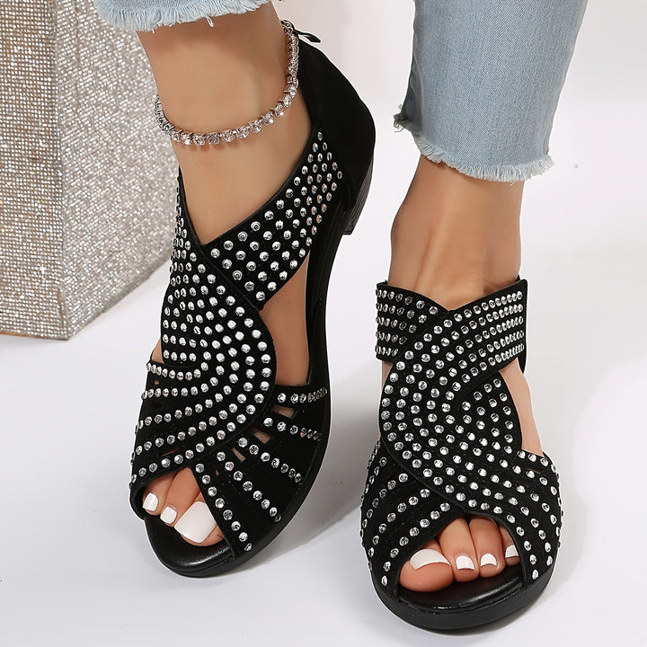 Denuta - Sandali Con Zeppa e Punta Aperta Decorati Con Strass
