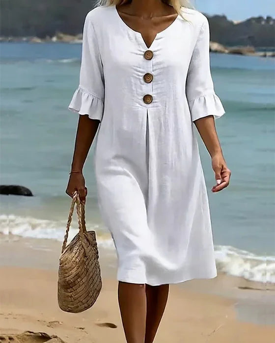 Mlaina - Elegante Abito Midi Con Bottoni