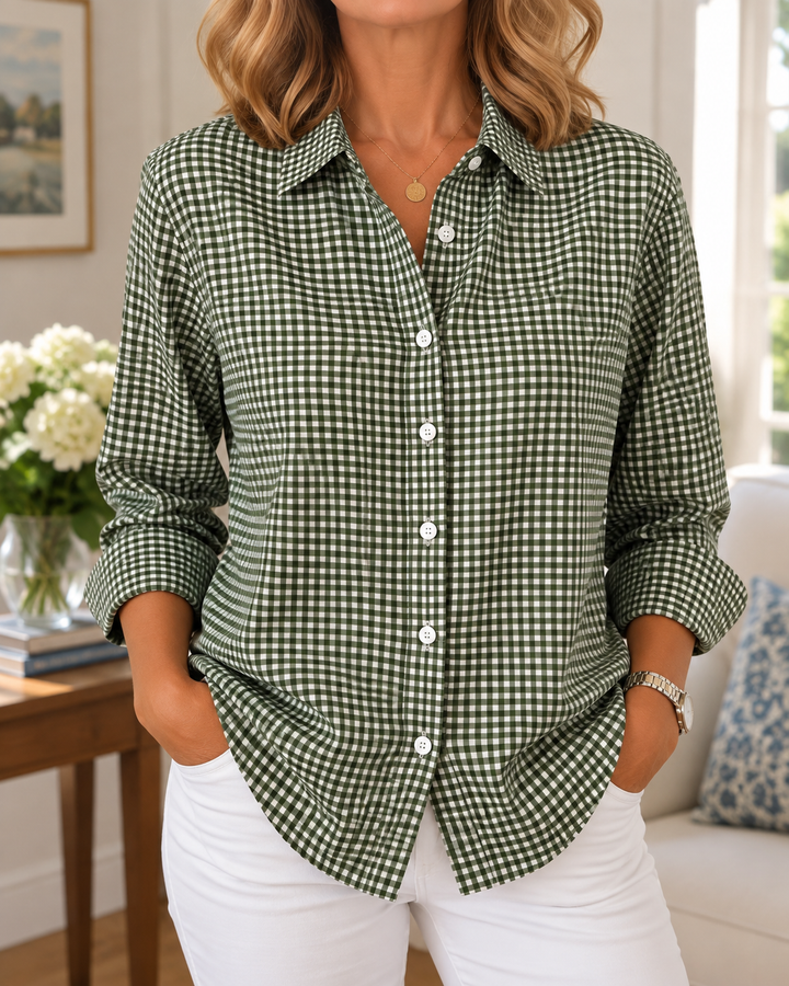 Colien - Camicia a Maniche Lunghe a Quadretti Con Bottoni
