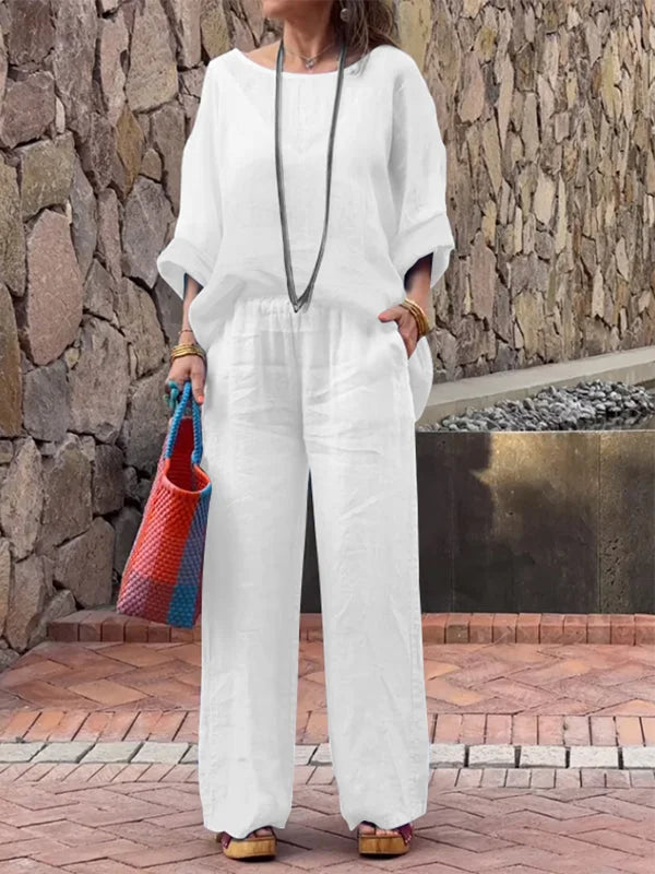 Raminta - Elegante Set Composto Da Due Pezzi in Cotone e Lino
