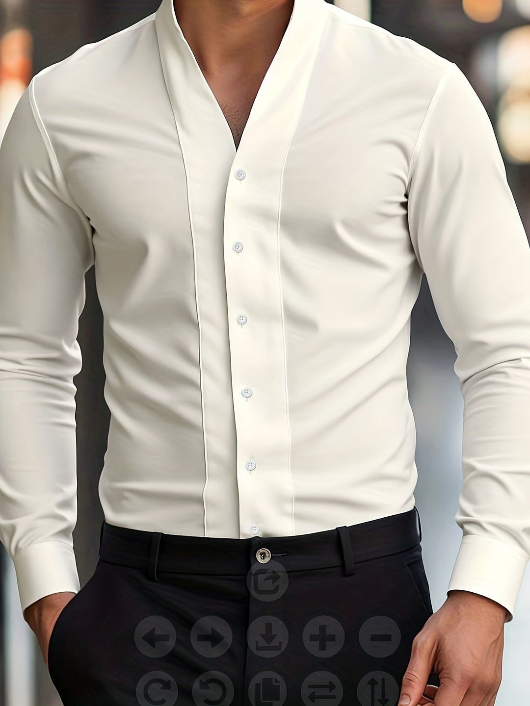 Almasbek - Camicia Slim Fit a Maniche Lunghe Con Scollo a V