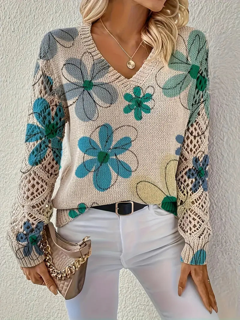Marzena - Elegante Maglione a Maniche Lunghe Con Stampa Floreale