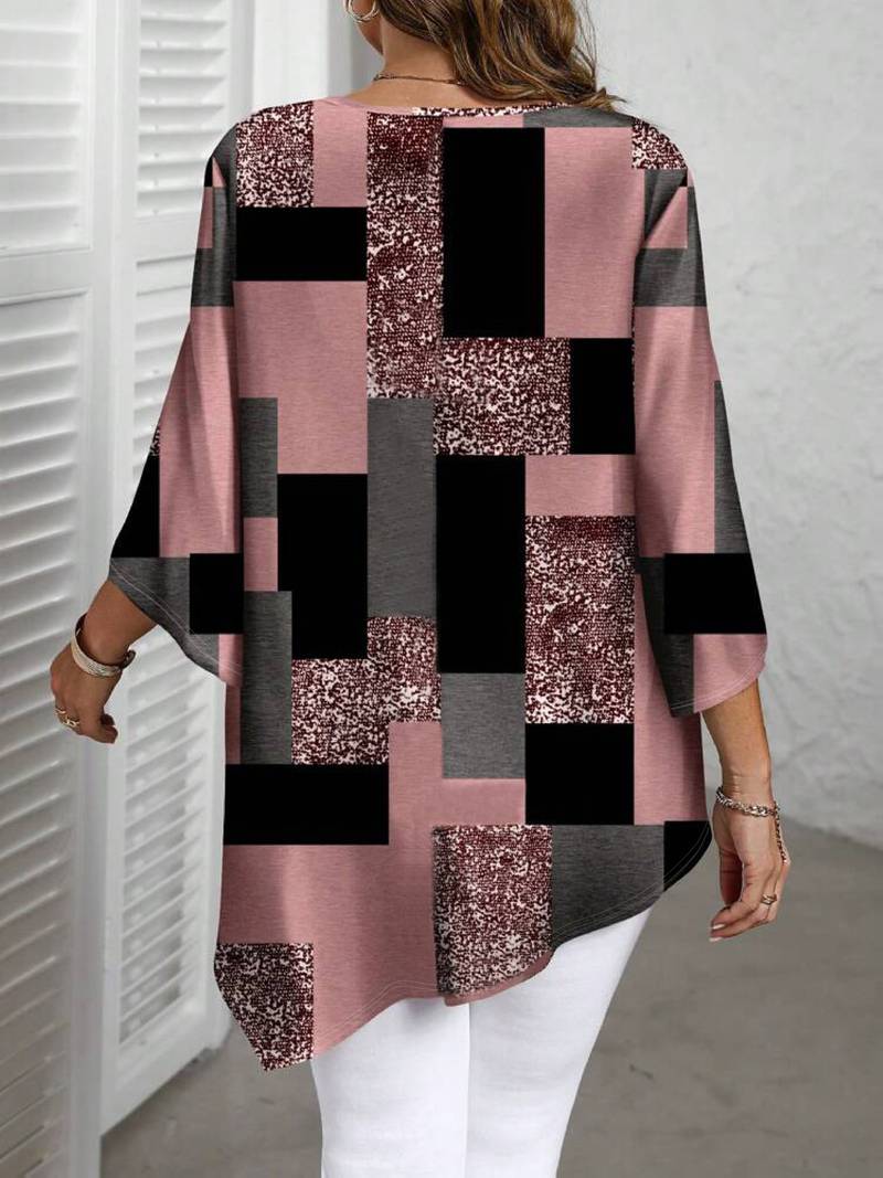 Nurit - Camicetta Oversize a Quadri Con Stampa e Maniche Corte