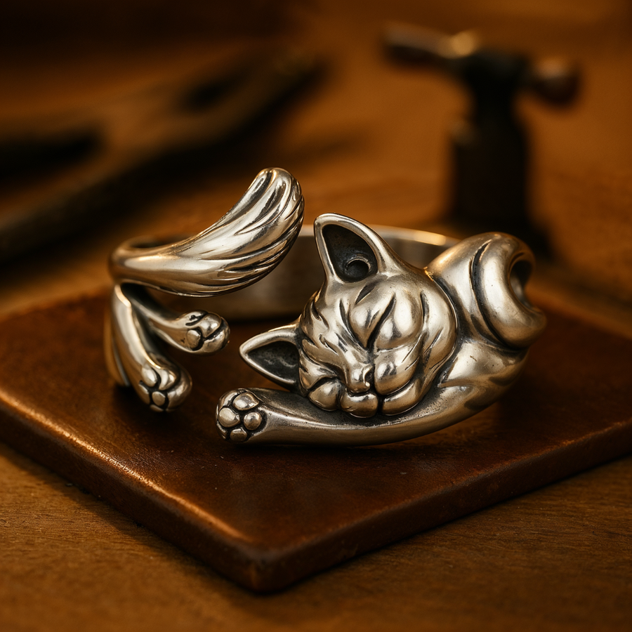 CatCharm - Anello Vintage con Gatto in Argento