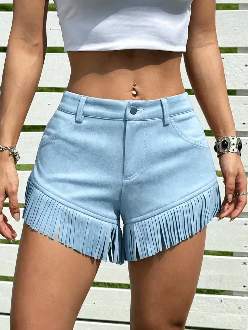 Wiliya - Pantaloncini Vintage a Vita Bassa Con Frange