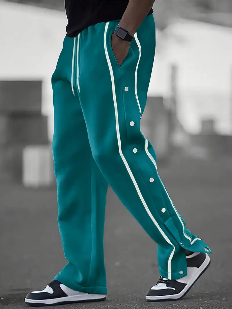 Mendis - Pantaloni Sportivi Casual a Gamba Dritta Con Bottoni a Pressione