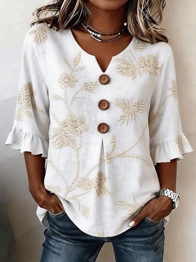 Bisila - Camicia Con Ricami Floreali e Maniche a Balze