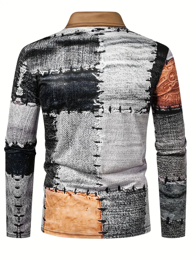 Zerem - Camicia a Maniche Lunghe con zip e Blocchi di Colore