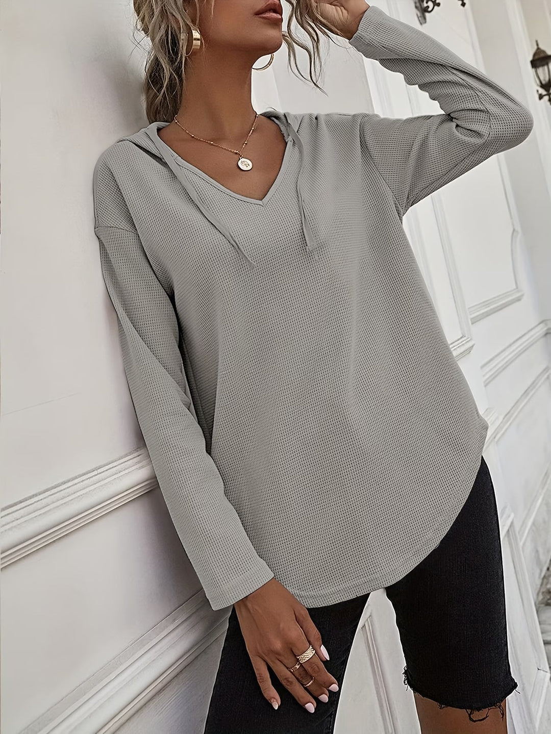 Seonie - Felpa Con Cappuccio a Maniche Lunghe E Scollo a V