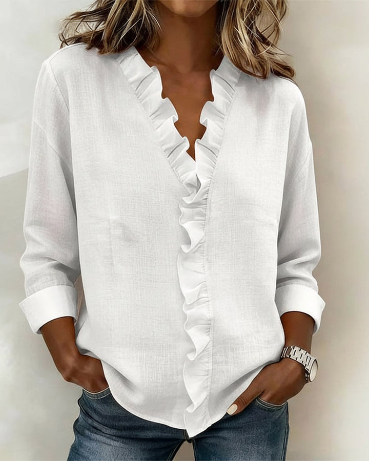 Birute - Elegante Camicetta a Maniche Lunghe Con Scollo a V