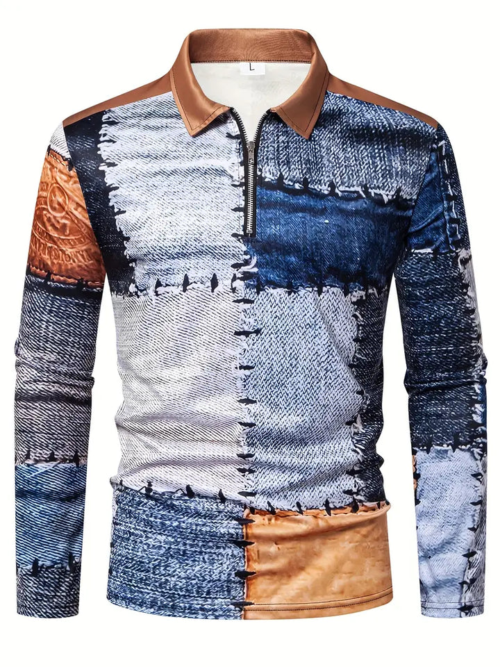 Zerem - Camicia a Maniche Lunghe con zip e Blocchi di Colore