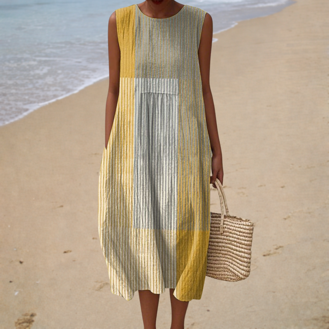 Suzeena - Abito Midi Senza Maniche a Righe in Patchwork