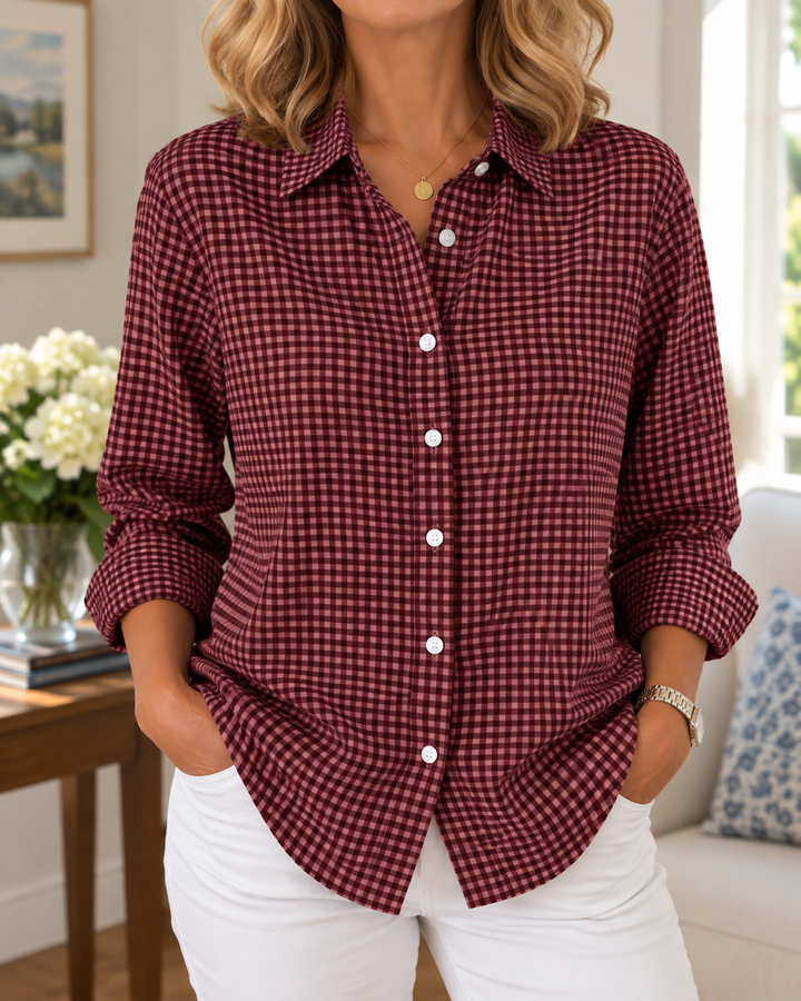 Colien - Camicia a Maniche Lunghe a Quadretti Con Bottoni