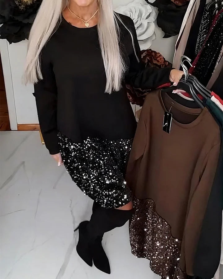 Ksenija - Abito Patchwork Con Scollo Rotondo e Paillettes