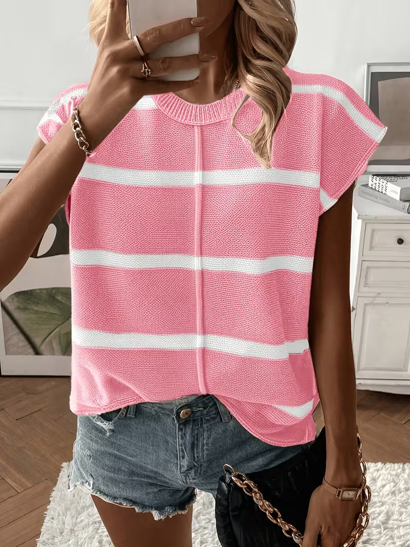 Enila - Maglione a Righe in Maglia Con Scollo Rotondo